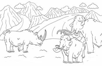 Мамонты и носорог